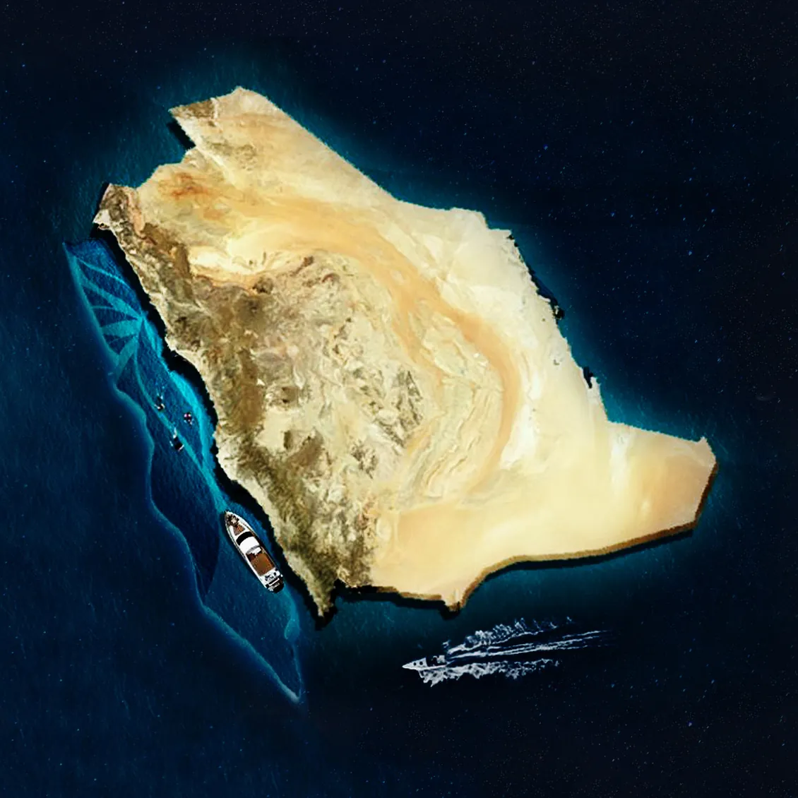 خريطة المملكة العربية السعودية وسط البحر